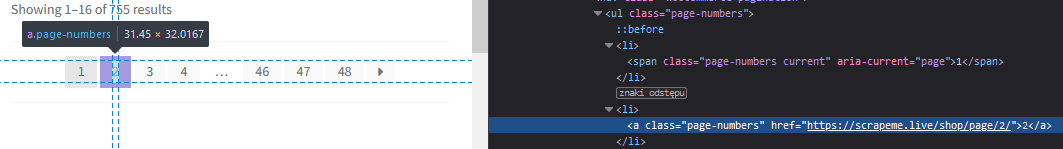 Navigation URLs accessible with '.page-numbers a' selector